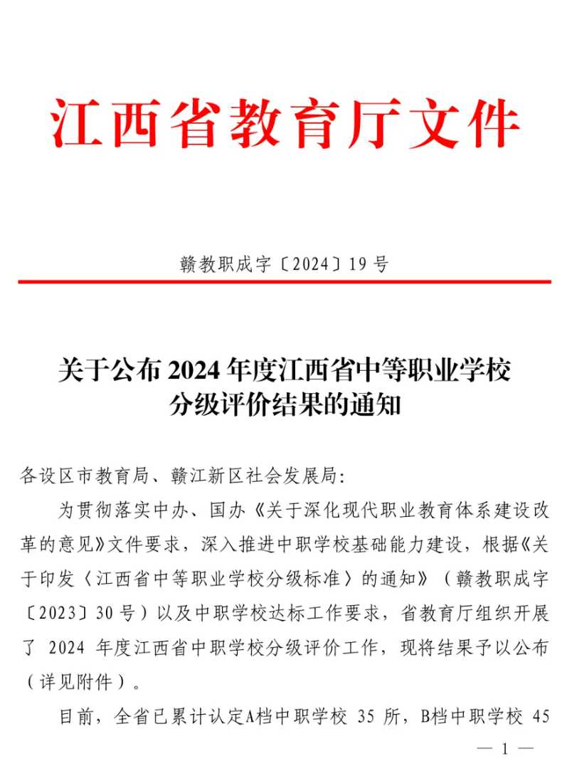 【喜报】振奋人心！热烈祝贺鄱阳卫生学校被评为全省A档（优质）中职学校